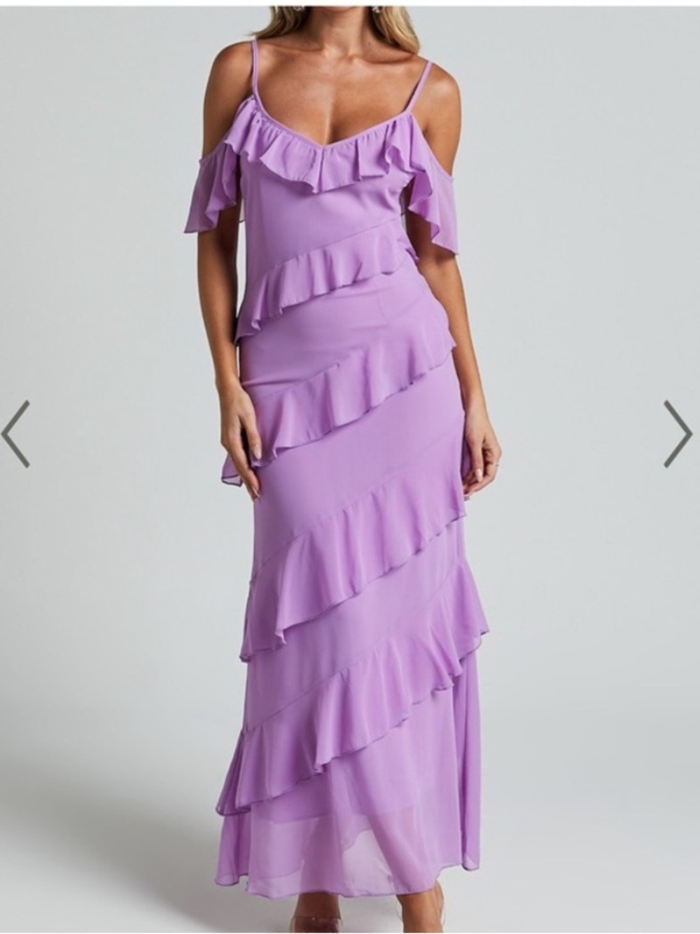 Showpo Celaya Maxi Off Shoulder Dress in Lilac Sz 8